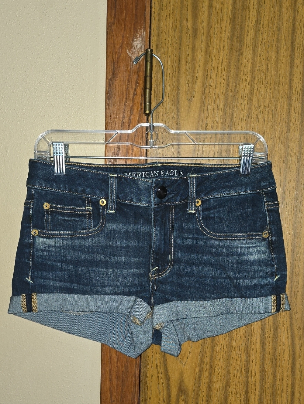 American Eagle Outfitters Dark Blue Rolled Hem Denim Shorts